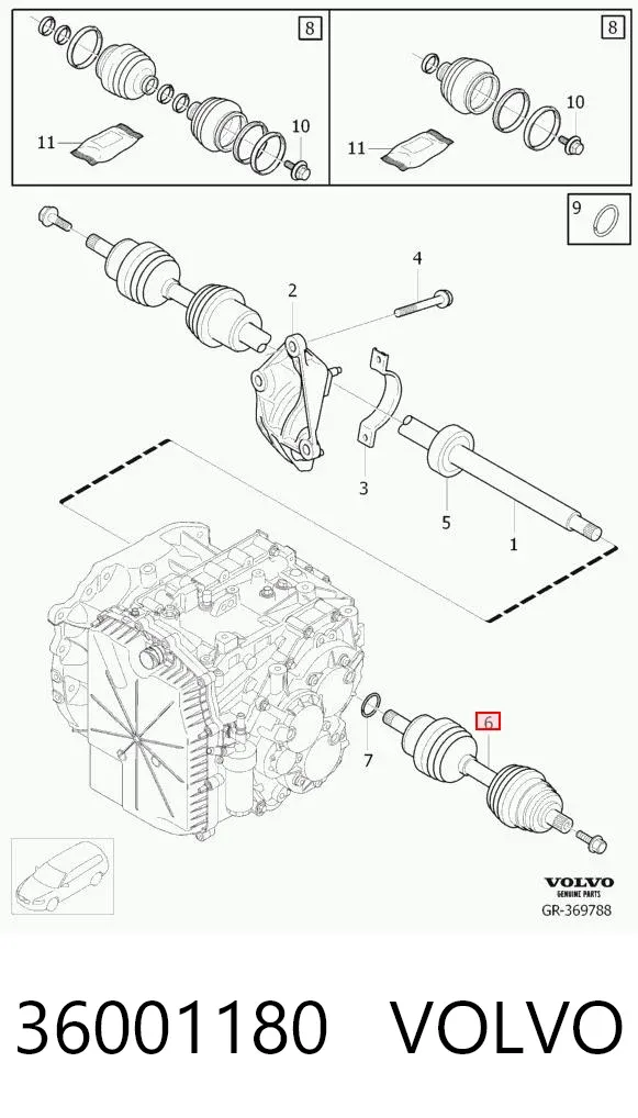 Półoś napędowa przednia lewa 36001180 Volvo
