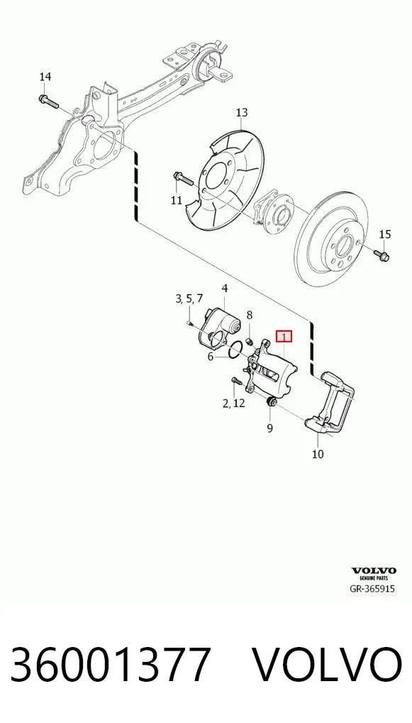 Zacisk hamulcowy tylny prawy 36001377 Volvo
