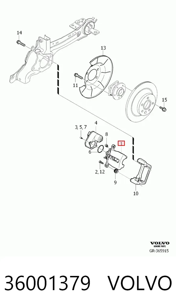 Zacisk hamulcowy tylny lewy 36001379 Volvo