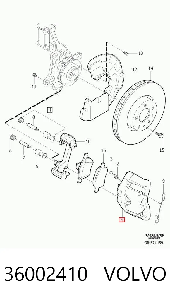 Zacisk hamulcowy przedni prawy 36002410 Volvo