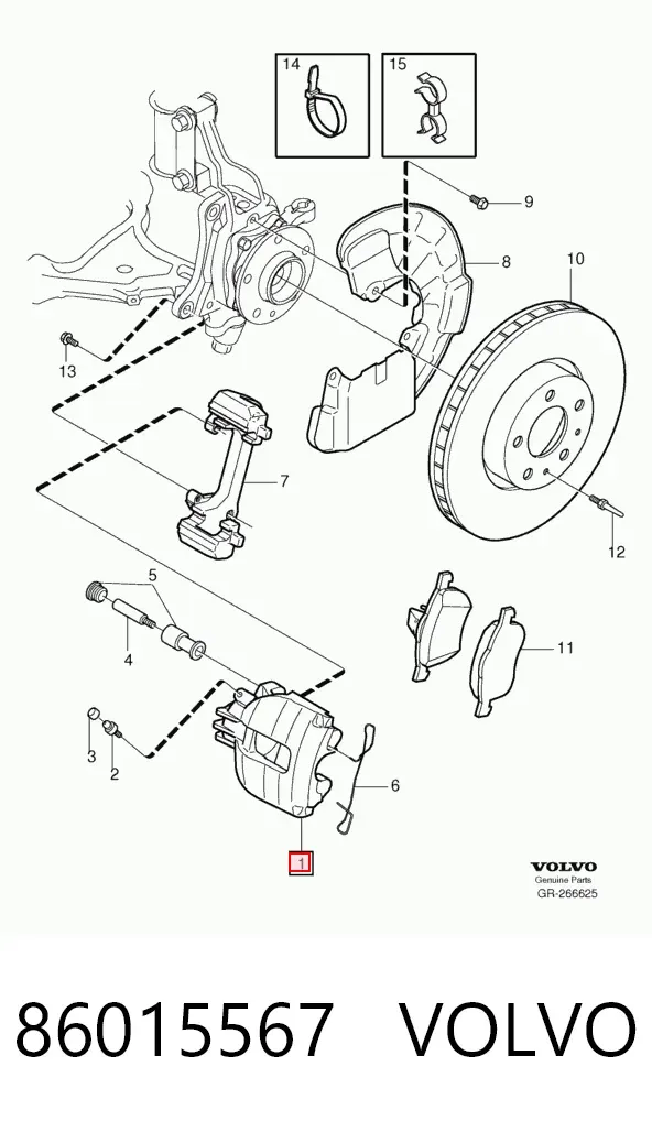 Zacisk hamulcowy przedni lewy 86015567 Volvo