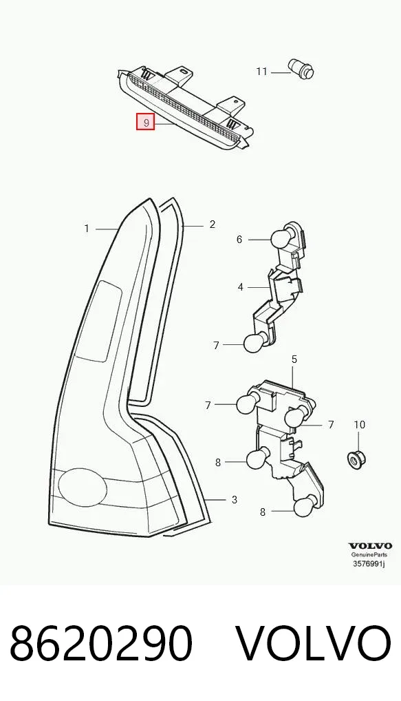 Lampa stop tylna dodatkowa Volvo V50 MW