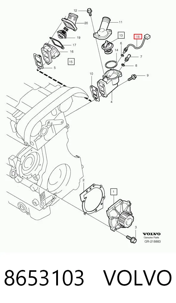 Czujnik temperatury płynu chłodzącego 8653103 Volvo