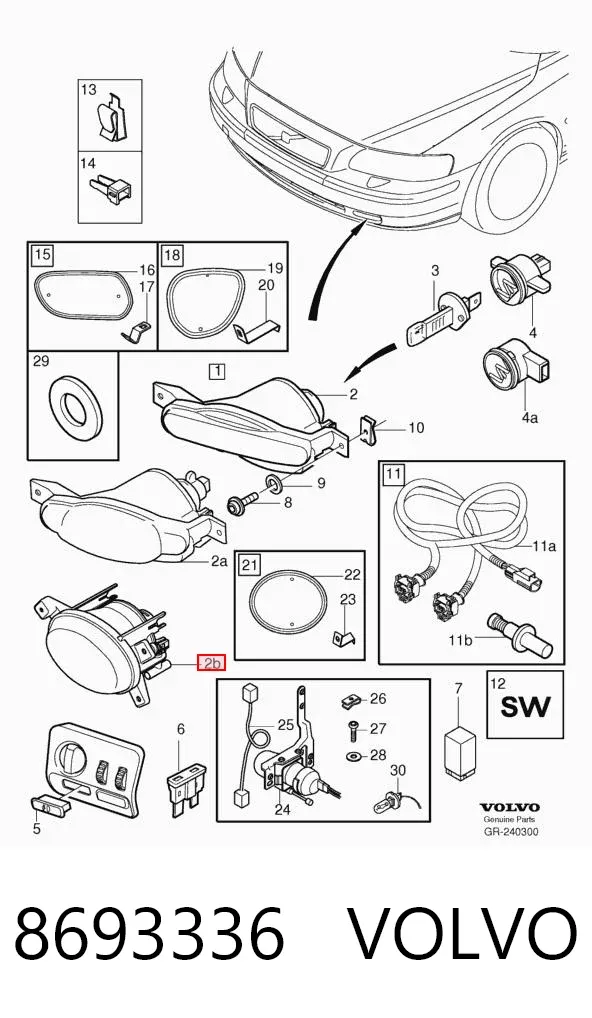 Lampa przeciwmgielna lewa 8693336 Volvo