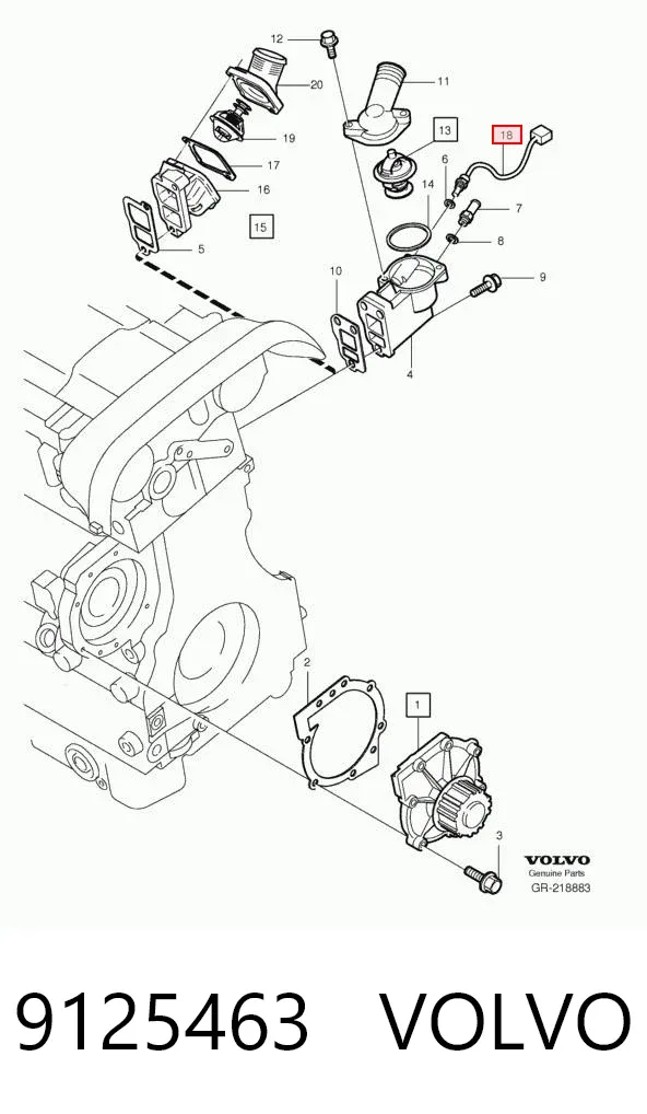 Czujnik temperatury płynu chłodzącego 9125463 Volvo