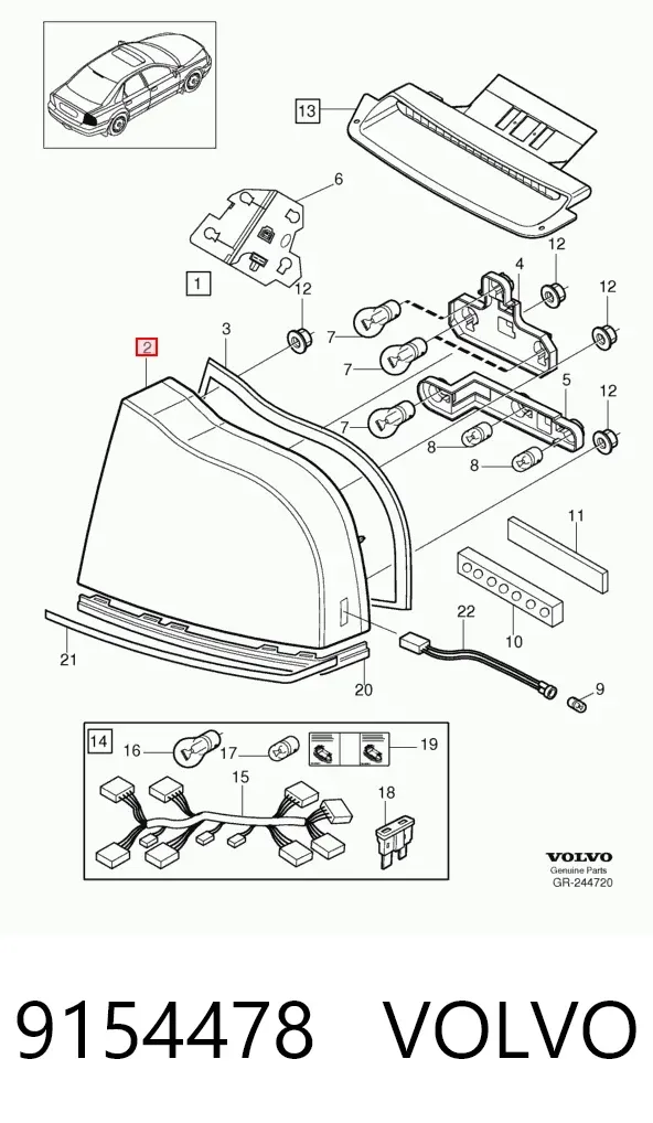 Lampa zespolona tylna lewa Volvo S80 I