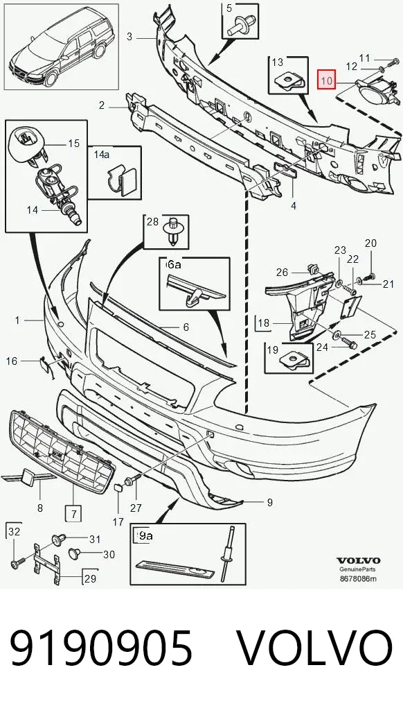 Lampa przeciwmgielna prawa 9190905 Volvo