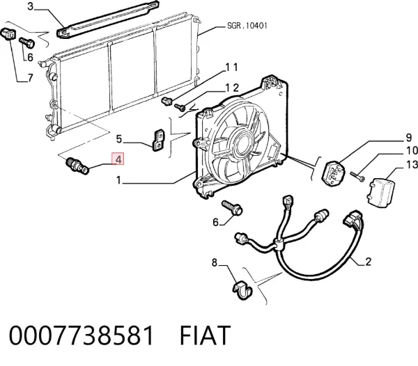 Czujnik temperatury płynu chłodzącego (włączenia wentylatora chłodnicy) 0007738581 Fiat/Alfa/Lancia
