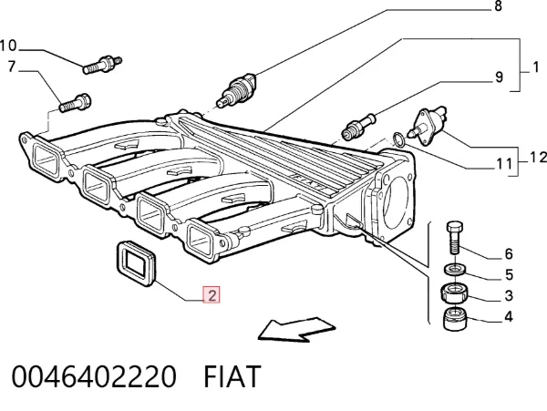 Uszczelka kolektora ssącego górna 0046402220 Fiat/Alfa/Lancia