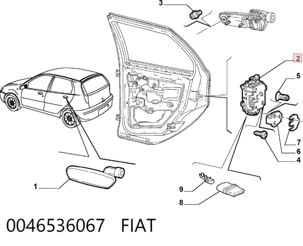 Zamek drzwi tylnych prawych Fiat Punto II