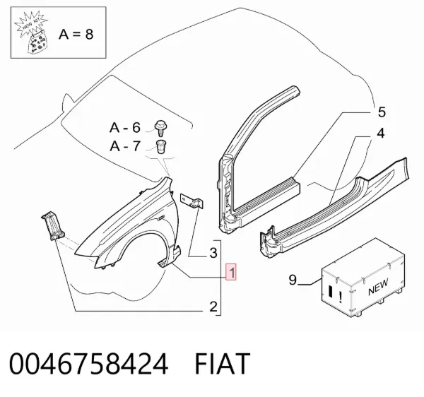 Błotnik przedni lewy 0046758424 Fiat/Alfa/Lancia