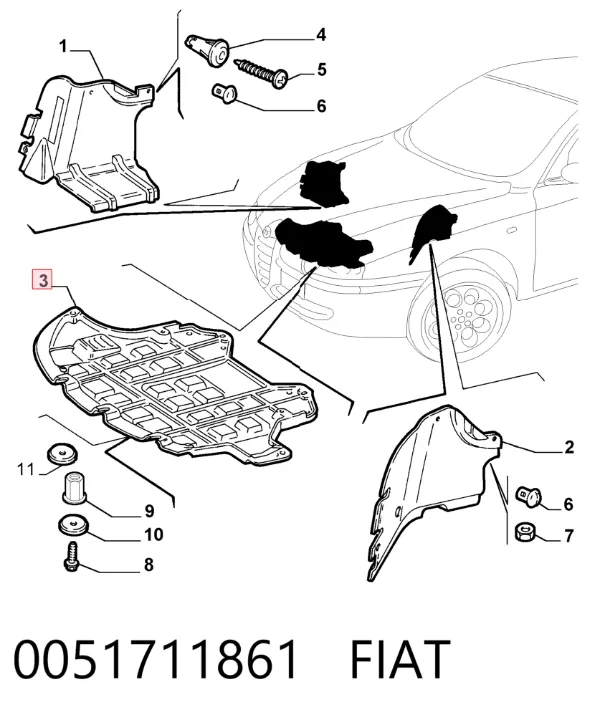 Wygluszenie maski 0051711861 Fiat/Alfa/Lancia