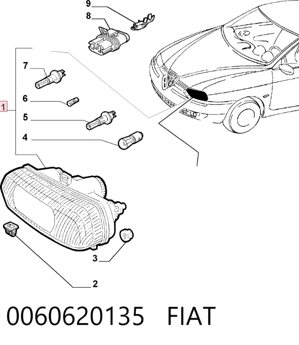 Reflektor lewy 0060620135 Fiat/Alfa/Lancia
