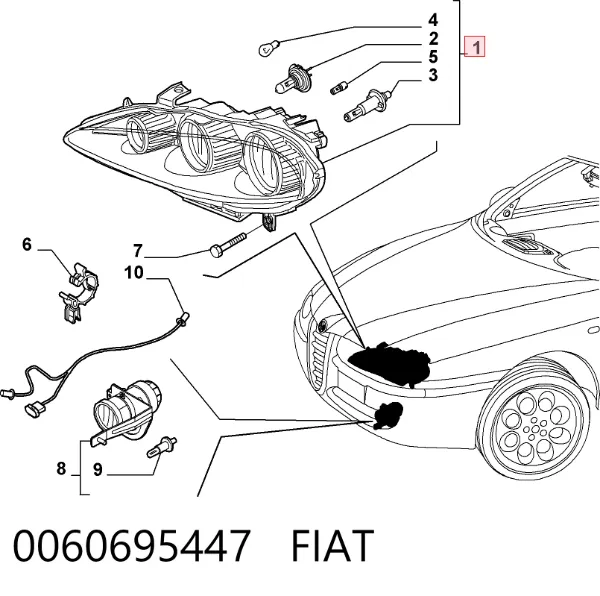 Reflektor prawy 0060695447 Fiat/Alfa/Lancia