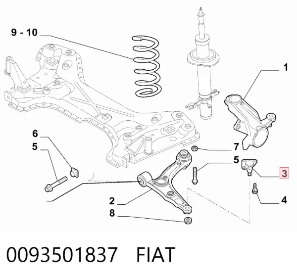 Sworzeń wahacza dolny 0093501837 Fiat/Alfa/Lancia