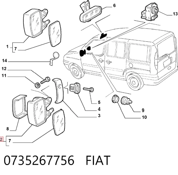 Lusterko wsteczne lewe 0735267756 Fiat/Alfa/Lancia
