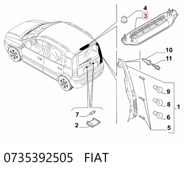 Lampa stop tylna dodatkowa Fiat Panda II