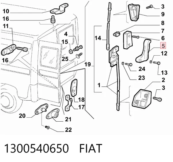 Klamka drzwi tylnych (skrzydłowych) lewa wewnętrzna 1300540650 Fiat/Alfa/Lancia