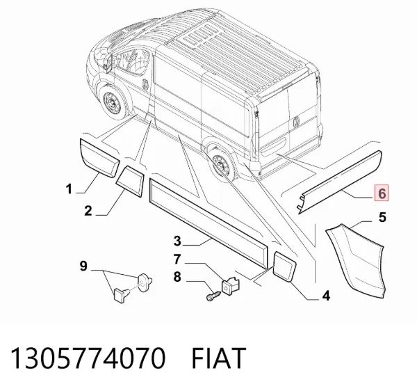 Listwa ochronna drzwi tylnych prawych 1305774070 Fiat/Alfa/Lancia