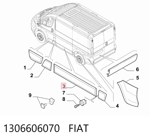 Listwa ochronna drzwi bocznych (przesuwnych) 1306606070 Fiat/Alfa/Lancia