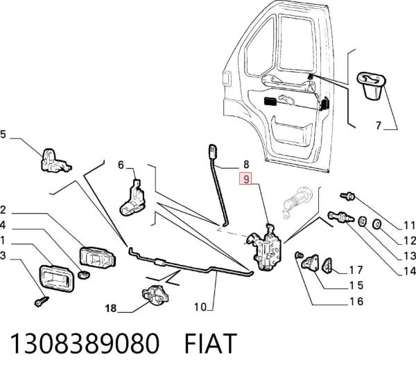 Zamek drzwi przednich prawych 1308389080 Fiat/Alfa/Lancia