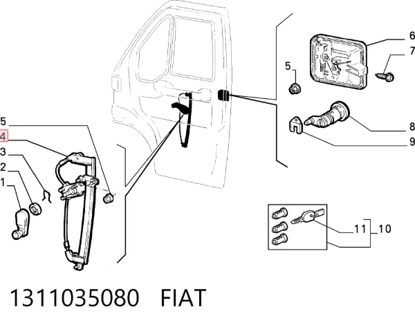 Mechanizm podnoszenia szyby drzwi przednich prawych Citroen Jumper 230L
