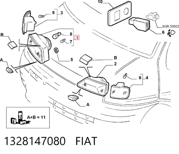 Reflektor prawy 1328147080 Fiat/Alfa/Lancia