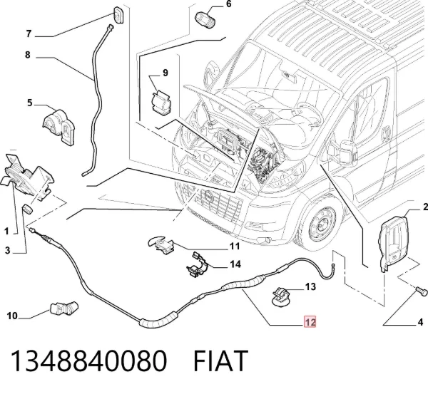 Linka otwierania maski 1348840080 Fiat/Alfa/Lancia