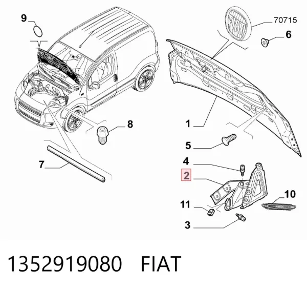 Zawias maski lewy 1352919080 Fiat/Alfa/Lancia