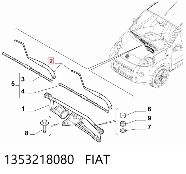 Ramię wycieraczki szyby przedniej 1353218080 Fiat/Alfa/Lancia