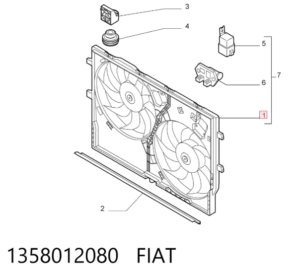 Dyfuzor chłodnicy, w komplecie z silnikiem i wirnikiem 1358012080 Fiat/Alfa/Lancia