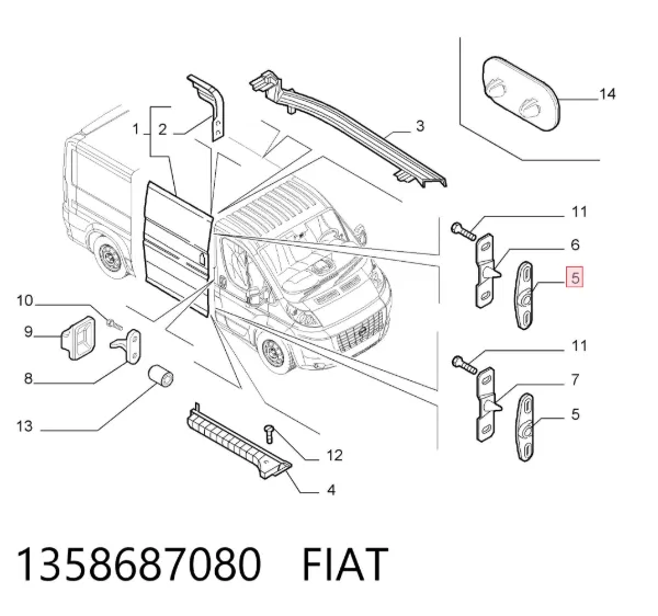 Ogranicznik drzwi przesuwnych, na karoserii górny 1358687080 Fiat/Alfa/Lancia