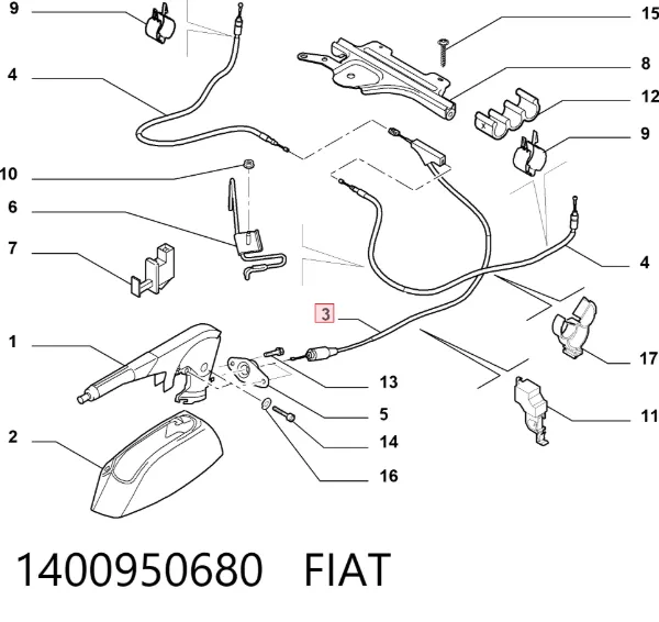 Linka hamulca ręcznego przednia 1400950680 Fiat/Alfa/Lancia