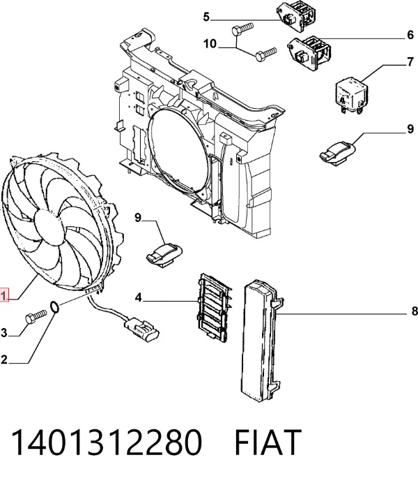 Wentylator elektryczny układu chłodzenia, kompletny (silnik+wirnik) lewy 1401312280 Fiat/Alfa/Lancia