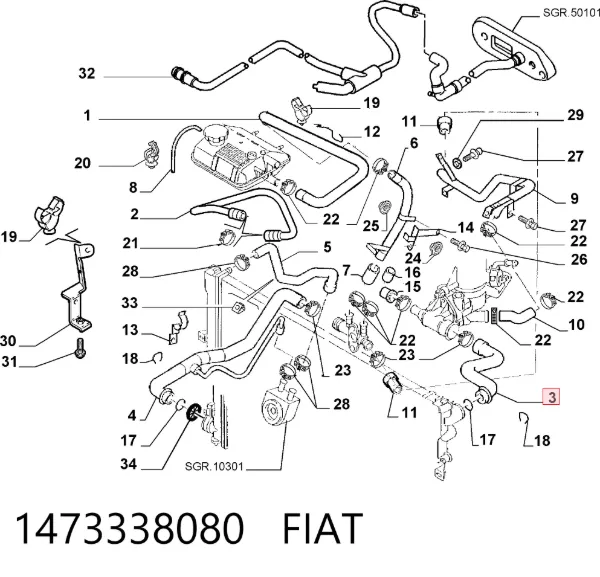 Przewód (króciec) chłodnicy górny 1473338080 Fiat/Alfa/Lancia