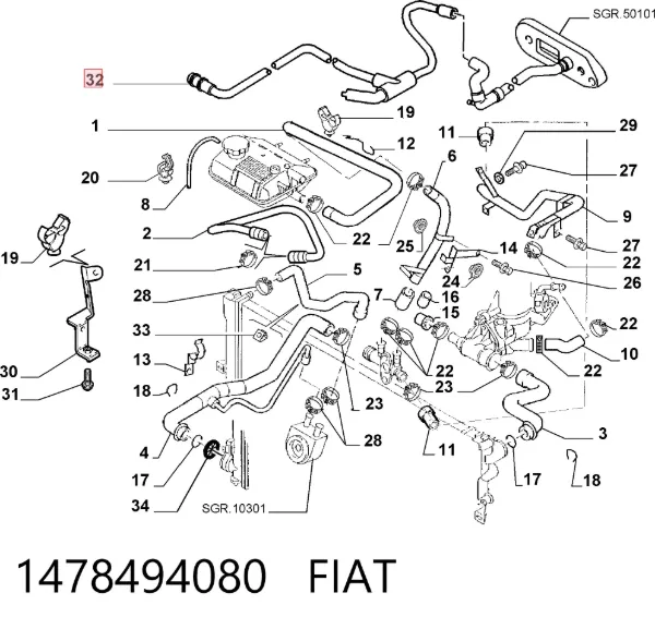 Przewód (króciec) układu chłodzenia 1478494080 Fiat/Alfa/Lancia