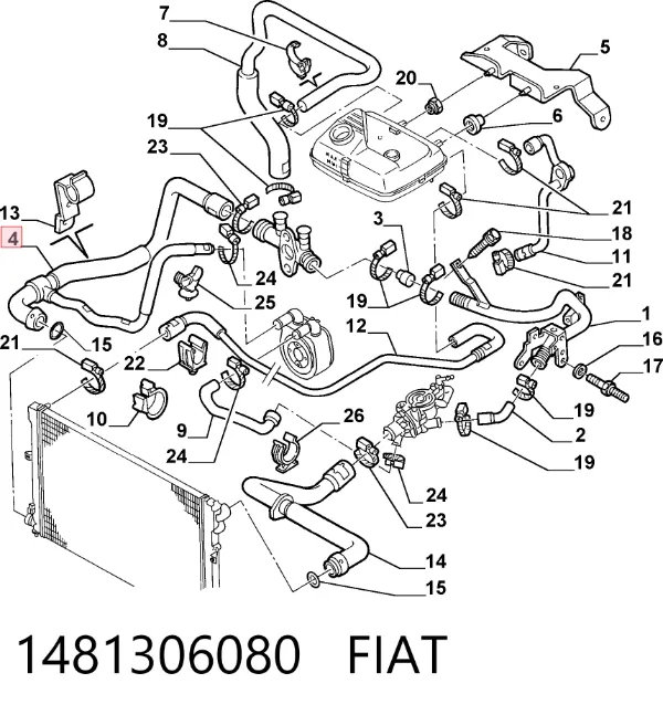 Przewód (króciec) chłodnicy dolny 1481306080 Fiat/Alfa/Lancia