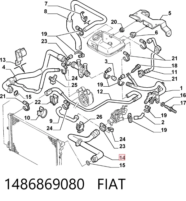 Przewód (króciec) chłodnicy górny 1486869080 Fiat/Alfa/Lancia