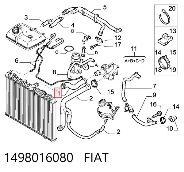 Przewód (króciec) chłodnicy górny 1498016080 Fiat/Alfa/Lancia