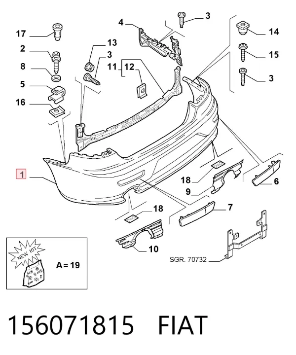 Zderzak tylny 156071815 Fiat/Alfa/Lancia
