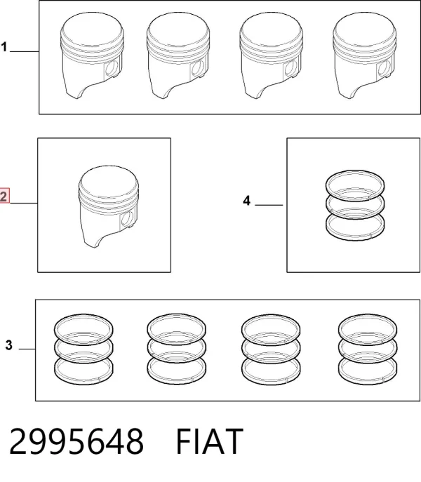 Tłok, komplet na 1 cylinder, 2. naprawa (+0,50) 2995648 Fiat/Alfa/Lancia