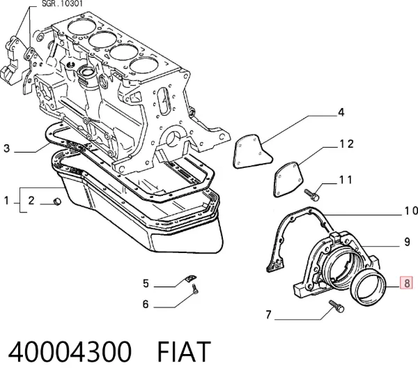 Uszczelniacz wału korbowego silnika tylny 40004300 Fiat/Alfa/Lancia