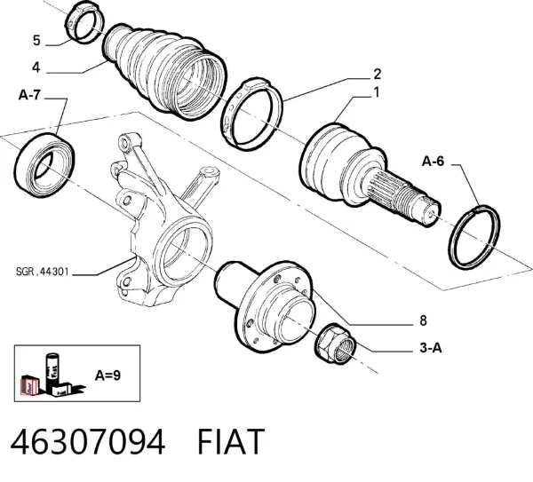 Przegub homokinetyczny przedni zewnętrzny 46307094 Fiat/Alfa/Lancia