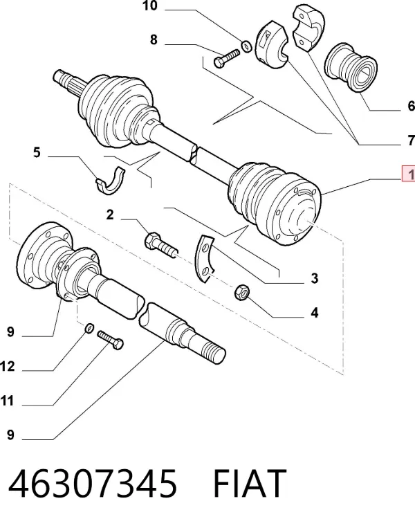 Półoś napędowa przednia lewa 46307345 Fiat/Alfa/Lancia