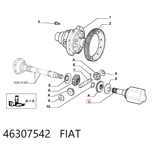 Przegub homokinetyczny wewnętrzny przedni lewy 46307542 Fiat/Alfa/Lancia