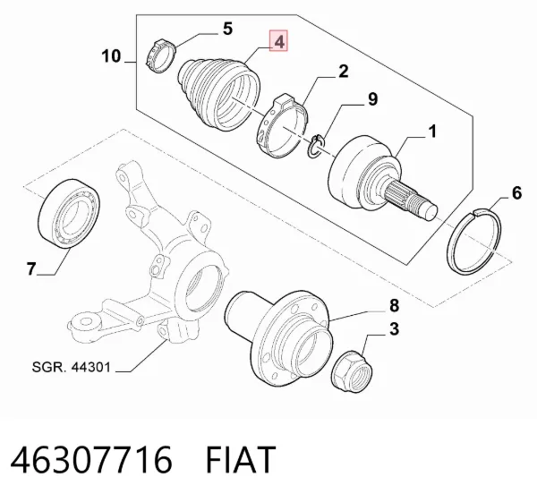 Osłona przegubu homokinetycznego półosi przedniej zewnętrzna 46307716 Fiat/Alfa/Lancia