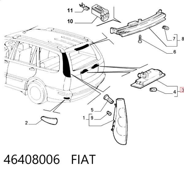 Lampa oświetlenia tylnej tablicy rejestracyjnej 46408006 Fiat/Alfa/Lancia