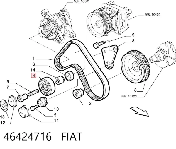 Rolka prowadząca, kierunkowa paska napędowego 46424716 Fiat/Alfa/Lancia