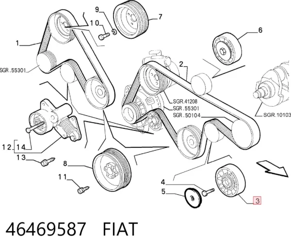 Rolka napinacza paska napędowego 46469587 Fiat/Alfa/Lancia
