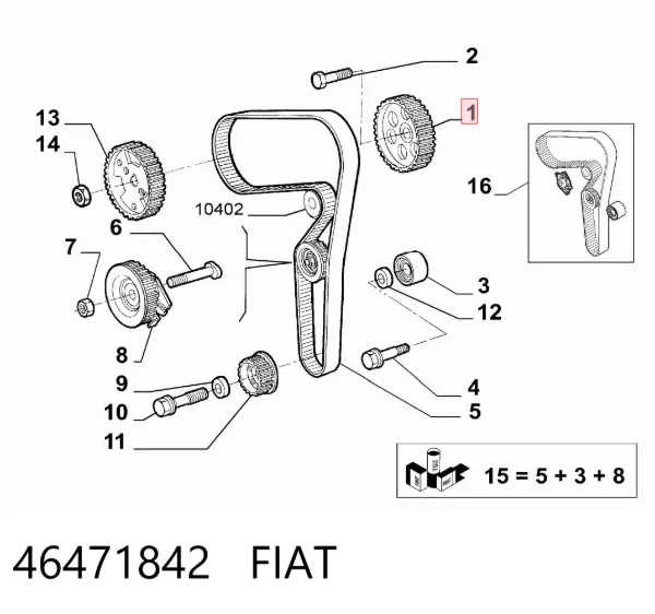 Koło zębatewalcowe wałka rozrządu silnika 46471842 Fiat/Alfa/Lancia